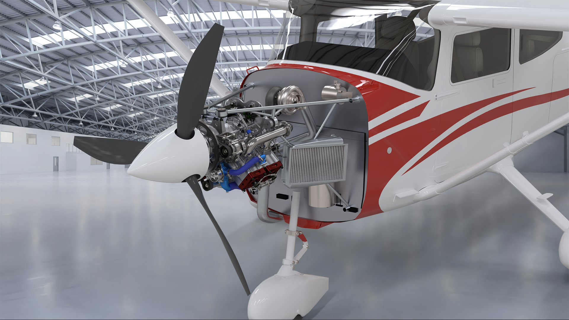 Angle rendering of DeltaHawk engine in Cessna182T